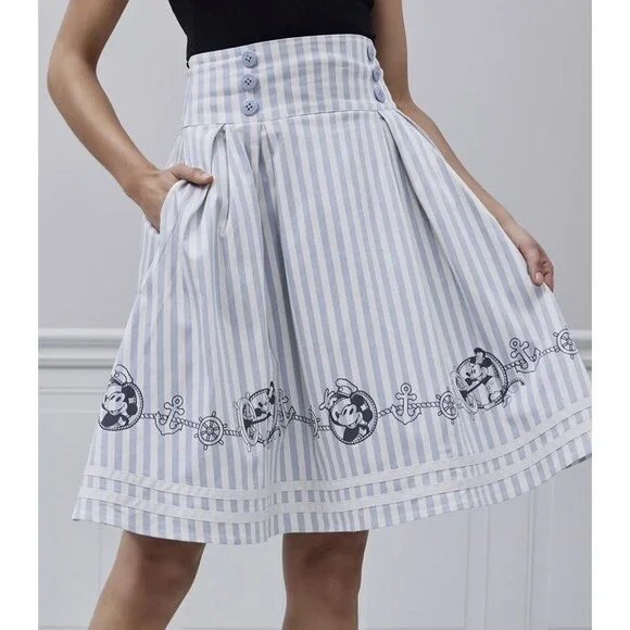 Her Universe Disney Steamboat Willie Icons Stripped Retro Skirt XL 2X NEW - Picture 2 of 5
